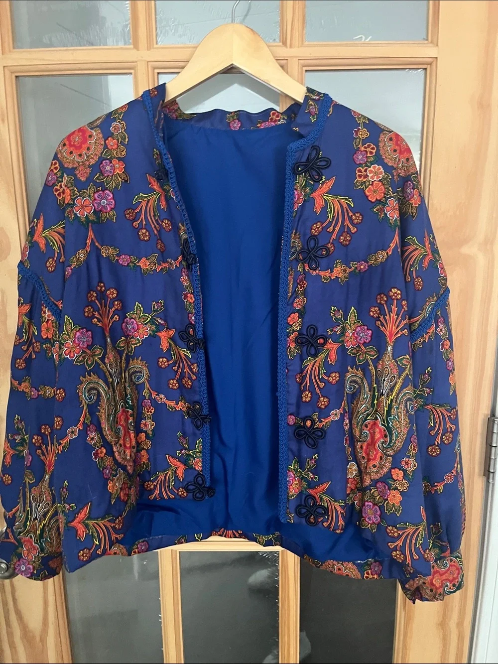 Blue Floral Embroidered Suzani Jacket - handmade/custom Asian jewel tone crop